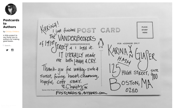 postcardstoauthors.com