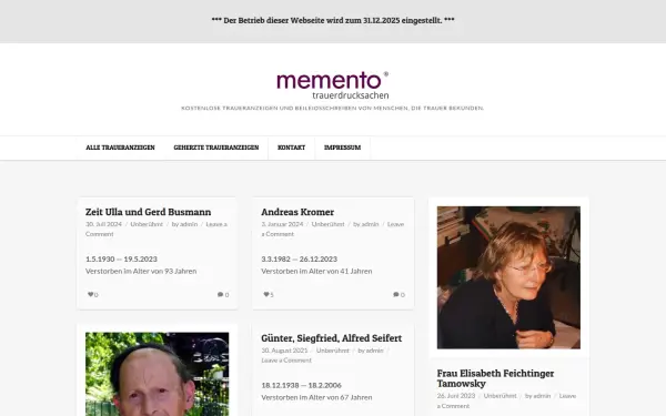 www.memento-traueranzeigen.de