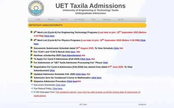 admissions.uettaxila.edu.pk